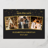 Drie foto's minimalistisch sparen de Datum Folie Uitnodiging (Voorkant)