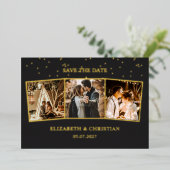 Drie foto's minimalistisch sparen de Datum Folie Uitnodiging (Staand Voorkant)