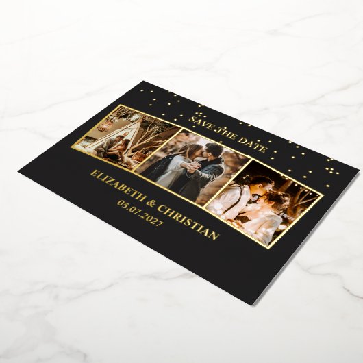 Drie foto's minimalistisch sparen de Datum Folie Uitnodiging (Gedraaid)