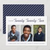 Drie foto's moderne afstudeeraankondiging | Marine Aankondiging (Voorkant / Achterkant)