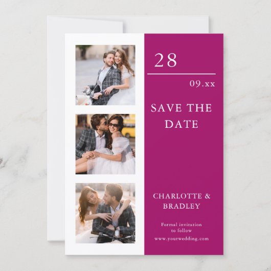 Drie foto's moderne save the date (Voorkant)