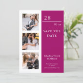 Drie foto's moderne save the date (Staand voorkant)