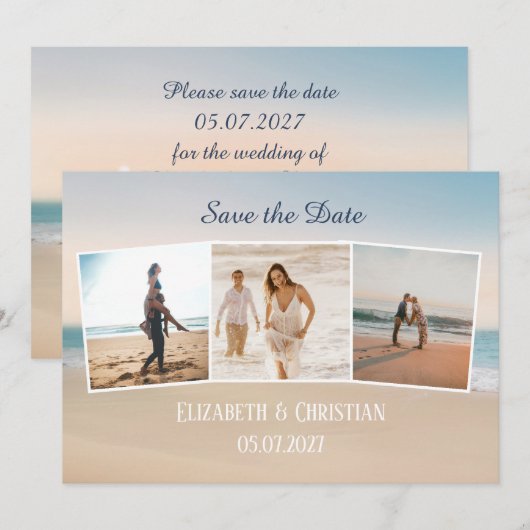 Drie foto's op de beukenlegant sparen de datum kaart (Voorkant / Achterkant)