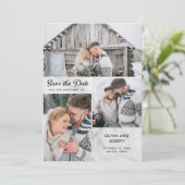 Drie Foto's op een marmer look | Weddenschap Save The Date (Staand voorkant)