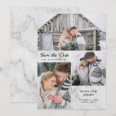 Drie Foto's op een marmer look | Weddenschap Save The Date (Voorkant / Achterkant)