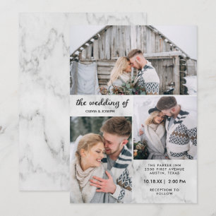 Drie foto's op Elegant Marble Kijk Weddenschap Kaart