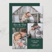 Drie foto's op Emerald Green | Weddenschap Save The Date (Voorkant / Achterkant)