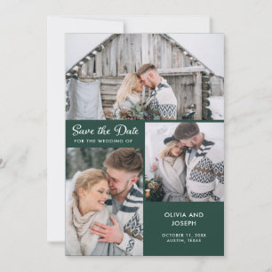 Drie foto's op Emerald Green   Weddenschap Save The Date