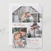 Drie foto's op marmer met Roos Gold | Weddenschap Bedankkaart (Voorkant)