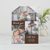 Drie foto's op Rustic Wood Kijk | Weddenschap Bedankkaart (Staand voorkant)