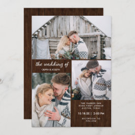 Drie foto's op Rustic Wood Kijk | Weddenschap Kaart