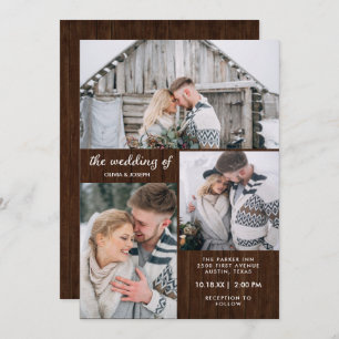 Drie foto's op Rustic Wood Kijk   Weddenschap Kaart