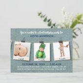 Drie foto's op touw - uitnodiging verjaardagsfeest (Staand voorkant)