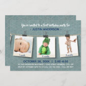 Drie foto's op touw - uitnodiging verjaardagsfeest (Voorkant / Achterkant)