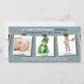 Drie foto's op touw - verjaardags fotokaart (Voorkant)