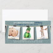 Drie foto's op touw - verjaardags fotokaart (Voorkant / Achterkant)