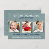 Drie foto's op Twine-3x5Birthday Party uitnodiging (Voorkant / Achterkant)