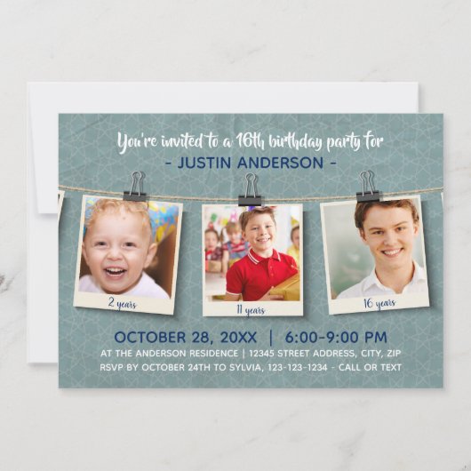 Drie foto's op Twine - Verjaardagsfeestuitnodiging Kaart (Voorkant)