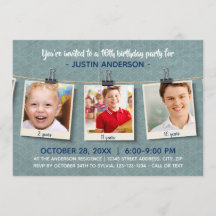 Drie foto's op Twine - Verjaardagsfeestuitnodiging