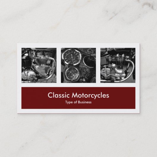 Drie foto's plus één - donkere maroon visitekaartje (Voorkant)