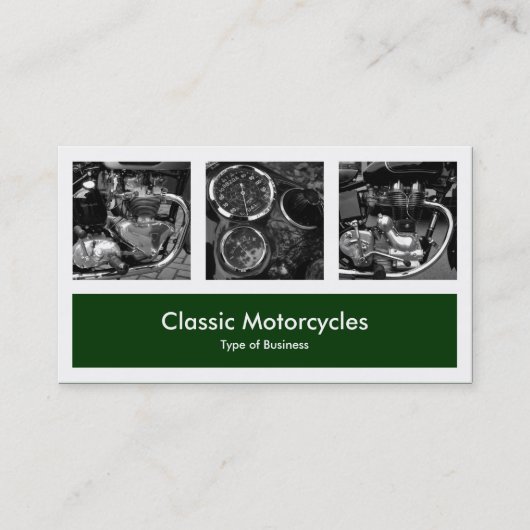 Drie foto's plus één - donkergroen visitekaartje (Voorkant)