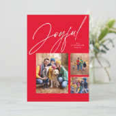 Drie foto's rood kerstfeest feestdagenkaart (Staand voorkant)