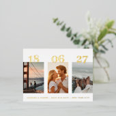 Drie foto's slaan de trouwdatum op folie feestdagen briefkaart (Staand Voorkant)