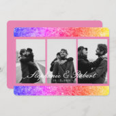 Drie foto's Unicorn Pink Abstract Weddenschap Kaart (Voorkant / Achterkant)