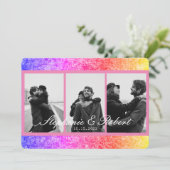 Drie foto's Unicorn Pink Abstract Weddenschap Kaart (Staand voorkant)