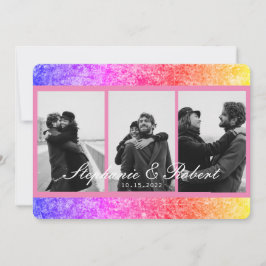 Drie foto's Unicorn Pink Abstract Weddenschap Kaart