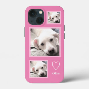 Drie foto's van Cute White Puppy voegen naamroze t Case-Mate iPhone Case
