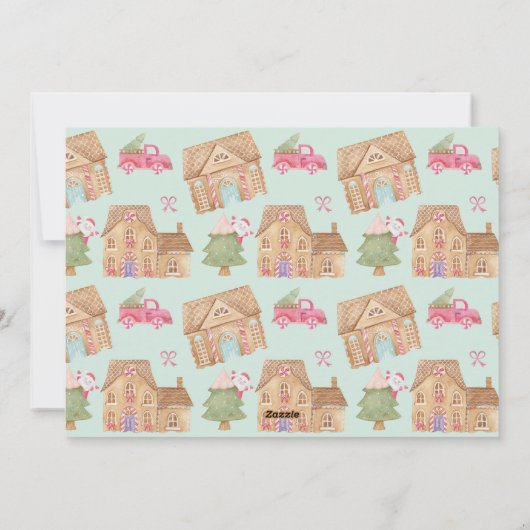 Drie-foto's van de kerstman Gingerbrood Town Feestdagenkaart (Achterkant)