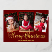 Drie foto's van Elegant Merry-kerstscript Folie Feestdagenkaart (Voorkant)