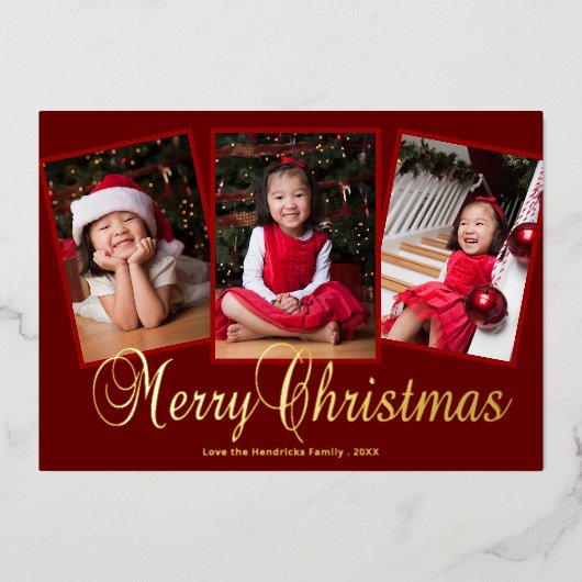 Drie foto's van Elegant Merry-kerstscript Folie Feestdagenkaart (Voorkant)