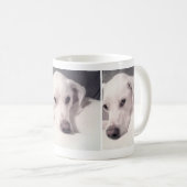 Drie foto's van witte hond koffiemok (Voorkant rechts)