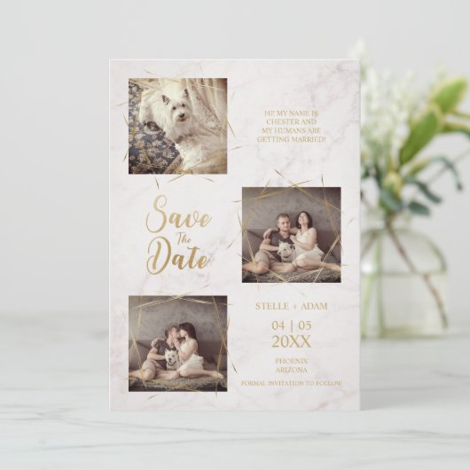 Drie foto's Verloving bekendmaking Faux Marble (Staand voorkant)