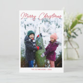 Drie foto's verticaal rood script kerstmis feestdagenkaart (Staand voorkant)