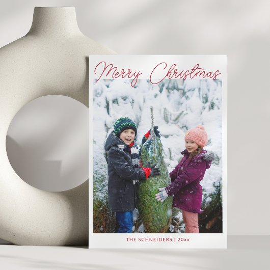 Drie foto's verticaal rood script kerstmis feestdagenkaart