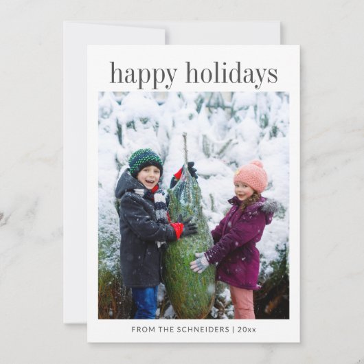 Drie foto's verticaal zwarte typografie Gelukkig  Feestdagenkaart (Voorkant)