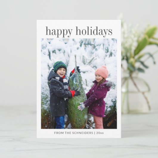 Drie foto's verticaal zwarte typografie Gelukkig  Feestdagenkaart (Staand voorkant)