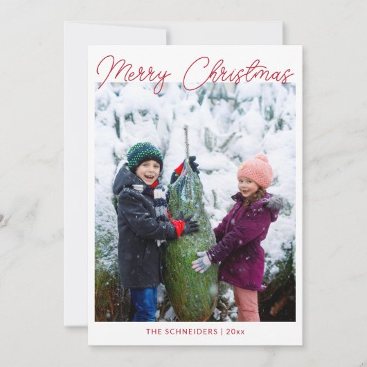 Drie foto's Vertical Red Script Vergrot Kerstfeest Feestdagenkaart (Voorkant)