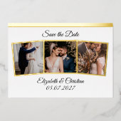 Drie foto's verzamelen legant sparen de datum folie uitnodiging (Voorkant)