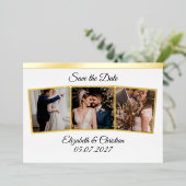 Drie foto's verzamelen legant sparen de datum folie uitnodiging (Staand Voorkant)