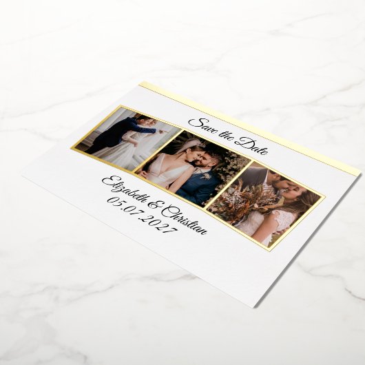Drie foto's verzamelen legant sparen de datum folie uitnodiging (Gedraaid)
