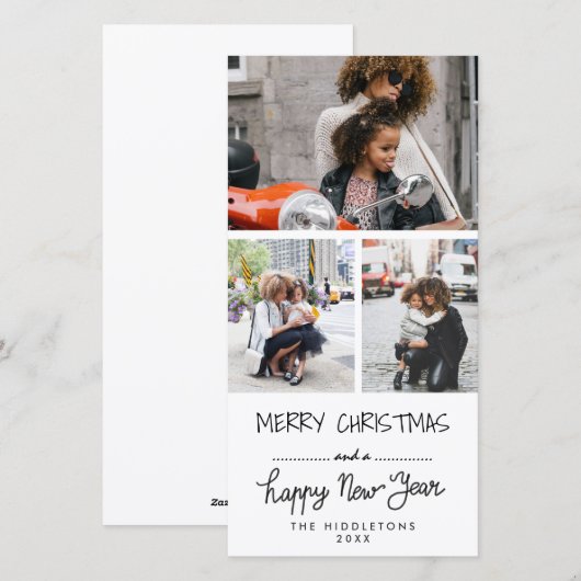 Drie foto's Vrolijk Kerstfeest Gelukkig Nieuwjaar  Feestdagenkaart (Voorkant / Achterkant)