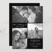 Drie foto's | Zwart-wit bruiloft Kaart (Voorkant / Achterkant)