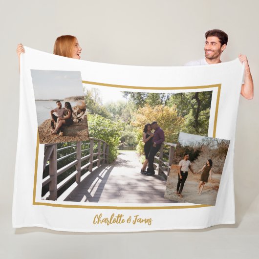 Drie fotosjabloon en gepersonaliseerde tekst fleece deken (In situ)