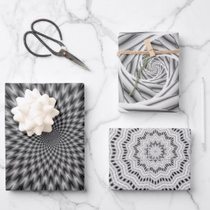 Drie fractale Abstracten in zwart-wit Inpakpapier Vel