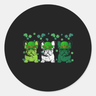 Drie Franse Bulldog Hond Liefhebber Klaver St Patr Ronde Sticker