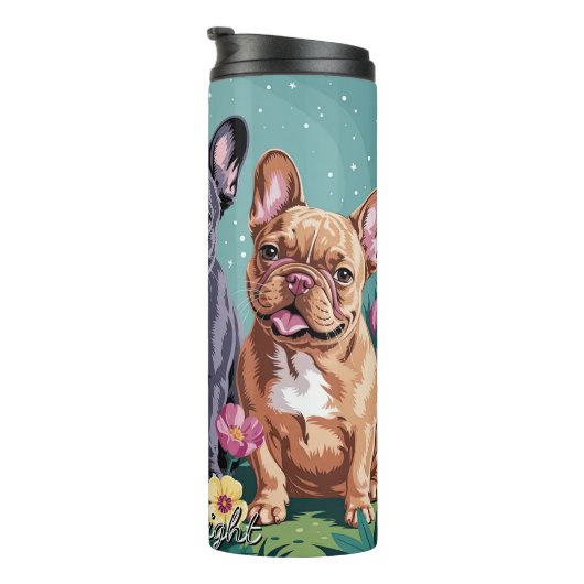 Drie Franse Bulldogs in een tuin Thermosbeker (Geroteerd rechts)